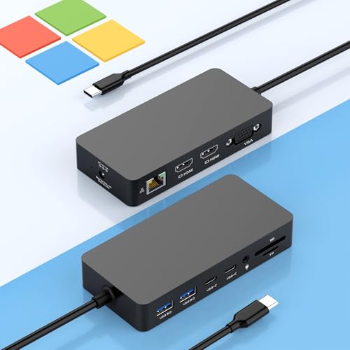 Microsoft Surface Thunderbolt 4 Dock Triple Displays with Power Supply, 12 in 1 Surface Docking Station with Dual 4K HDMI+VGA for Surface Pro 11/10/9/8/X/7+/7, Laptop 7/6/5/4/3, Laptop Studio 2/1