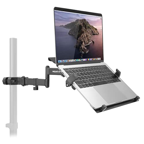 Mount-It! Laptop Pole Mount Tray | Full Motion Laptop Mount Fits Up to 15.6 Laptops | Universal Adjustable Steel Notebook Stand for Add On to Monitor Mounts
