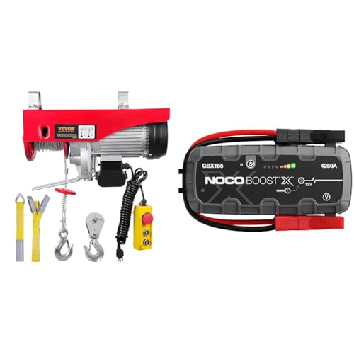 VEVOR Electric Hoist, 440LBS Electric Winch, Steel Electric Lift, 110V Electric Hoist with14ft Remote Control & NOCO Boost X GBX155 4250A 12V UltraSafe Portable Lithium Jump Starter