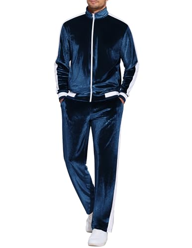 COOFANDY Mens 2 Piece Tracksuit Velour Sweat Suit Velvet Jogging Suits Full Zip Jacket Pants