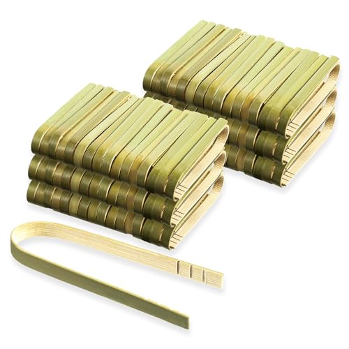 HJZHII 240 Pcs Bamboo Tongs, Mini Wooden Toaster Tong Teacup Clip Dispoable Cooking Charcuterie Serving Food Utensils for Bread Pickles Roast Catering Buffet Tea Kitchen Party Supplies, 4 Inch