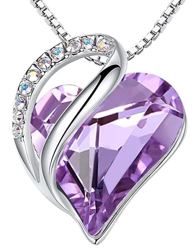 Leafael Necklaces for Women, Infinity Love Heart Pendant with Alexandrite Light Purple Birthstone Crystal for June, Silver Plated 18 plus 2 inch Chain, Jewelry Gifts for Wife