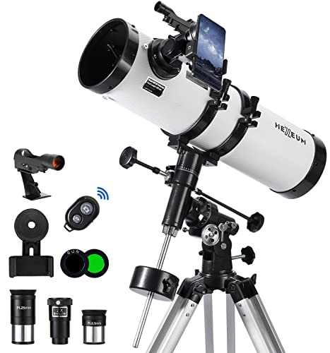 Telescope 130EQ Astronomical Reflector Telescopes - Manual Equatorial Telescope for Adults Astronomy. Comes with 2X Barlow Lens Phone Adapter and Moon Filter, Wireless Control