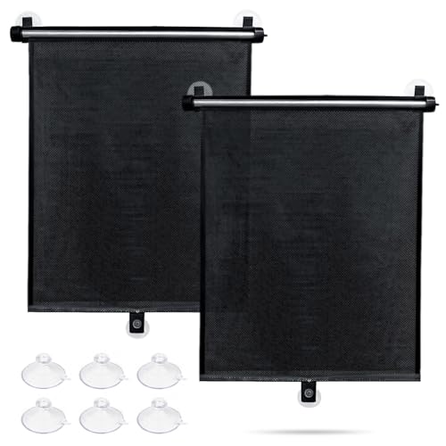 Sfee Car Window Shade for Side Windows, 2 Pack Sun Shade Retractable for Car Blocks Heat and UV Rays Glare Protection Roller Sunshade Visor for Baby, Kids, Pets, Passengers