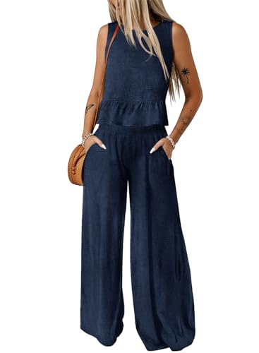 Dokotoo Two Piece Sets for Women Summer Outfits for Women 2025 Two Piece Sets Lounge Sets Fashion Clothing Blue Medium