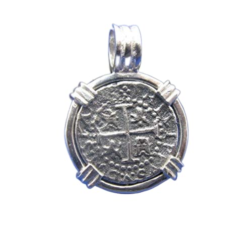 Sterling Silver Small Atocha Shipwreck Coin Replica in Custom Pendant Bezel with Barrel Bail