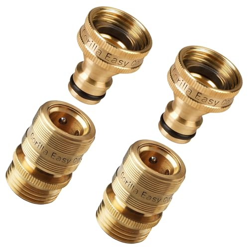 GORILLA EASY CONNECT Garden Hose Quick Connect Fittings. ¾ Inch GHT Solid Brass Leak Proof to 200 PSI Heavy Duty