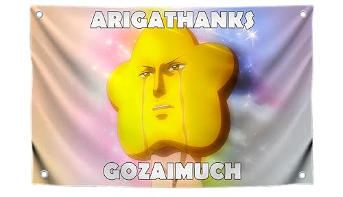 3x5 Feet Meme Single Sided Flag "Arigathanks Gozaimuch" with 4 Grommets - Emojis Сrying Star Polyester Banner for Wall Decoration - Cool Flags for Decor Girls Room - Tapestrys Polyester Cool Wall Flag