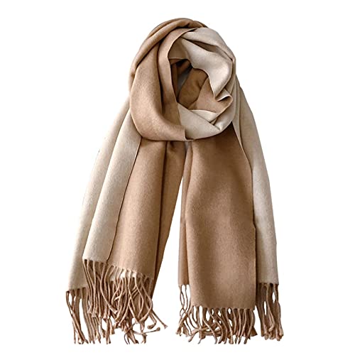 Floralies Cashmere Scarf for Women Wool Scarf Gift Box Double-sided Style Tassels Winter Thick Oversized Scarves Wraps (beige)