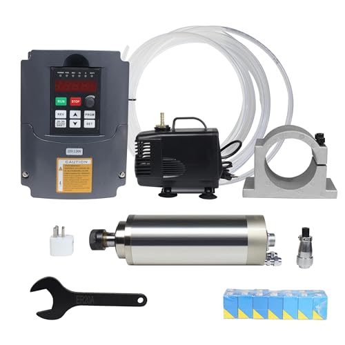 RATTMMOTOR CNC Spindle Motor Kit 2.2KW 220V Water Cooled Spindle Motor Φ80mm ER20 400Hz 24000RPM+2.2KW VFD Drive Inverter 3HP+80mm Spindle Motor Mount Clamp+ER20 Collet+Water Pump for CNC Router