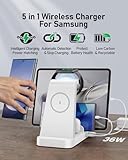 5 in 1 Wireless Charger for Samsung, Wireless Charging Station for Multiple Devices, Fast Charger Stand Dock, for Samsung Galaxy S24 Ultra S23 S22 S20 Note 20 10 Z Fold 6 Galaxy Watch 7 6 5 Buds,White