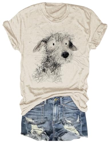 Women's Summer Dog Printed T-Shirt Funny Cute Animal Graphic Tees Tops(Beige,S)