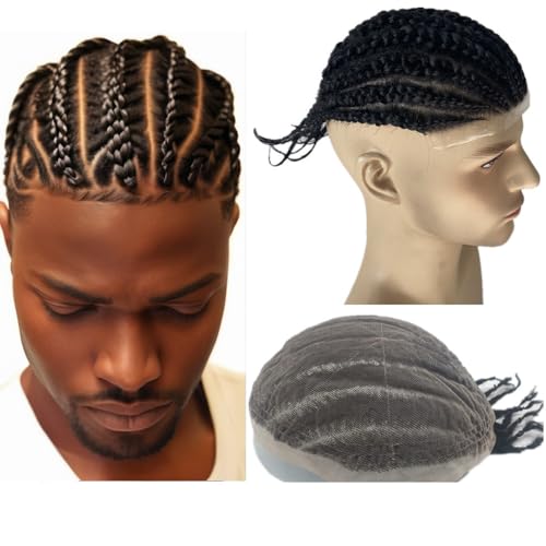 NLW Afro braid Toupee for men Afro curl HD lace Hair pieces for mens Human hair replacement system 8x10" lace hair units Eight Strand Braid