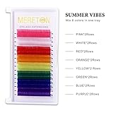 MERETON 16 Rows Colored Lash Extensions White Pink Red Golden Yellow Green Blue Purple Mix Color 0.07mm D Curl Color Lashes Extension Individual Single Classic Eyelash Extensions(0.07 D 14mm)