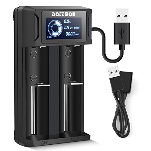Intelligent Dottmon LCD Display Universal Battery Charger for Rechargeable Batteries Li-ion 18650 18490 18350 17670 17500 16340(RCR123) 14500 26650 21700, Ni-MH/Ni-Cd A AA AAA SC C D Batteries