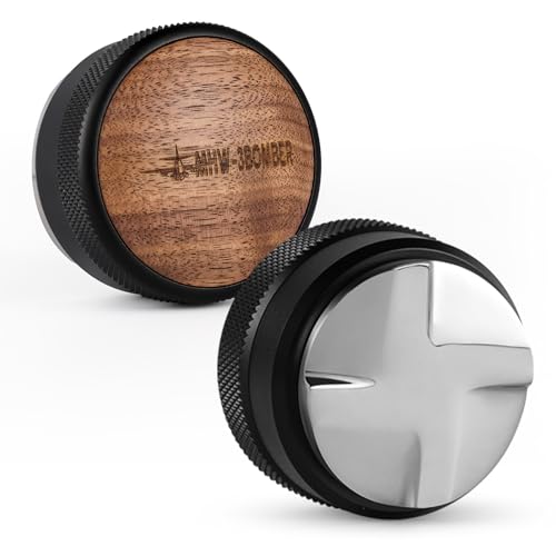 MHW-3BOMBER Espresso Coffee Distributor 51mm, Espresso Distribution Tool with Wooden Lid, Adjustable Height Coffee Leveler with Non-slip for 51mm Portafilters, Espresso Accessories T6095L4