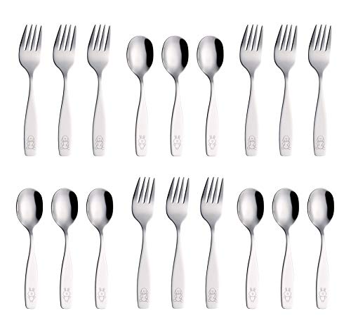 ANNOVA Kids Silverware 18 Pieces Children's Safe Flatware Set - Children Forks, Children Tablespoons, Toddler Utensils, Metal Cutlery Set for LunchBox (Stainless Steel, 18 Forks & Spoons)