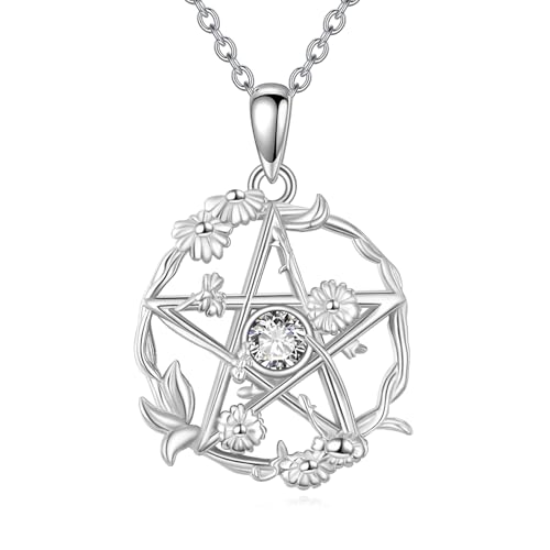 LWQQWL Pentagram Daisy Necklace for Women 925 Sterling Silver Pentacle Pendant Necklace Pentacle Jewelry Birthday Gifts