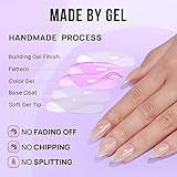 BTArtbox Press On Nails Medium Almond - Fall Press on Nails Chrome Nails, Light Weight & Fit Perfectly Fake Nail with Nail Glue, Nude Glue On Nails in 15 Sizes, Glazed Donut