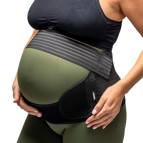 BABYGO® 4 in 1 Pregnancy Support Belt Maternity & Postpartum Band - Relieve Back, Pelvic, Hip Pain, SPD & PGP >> inc 40 Page Pregnancy Book for Birth Preparation, Labor & Recovery XL Black