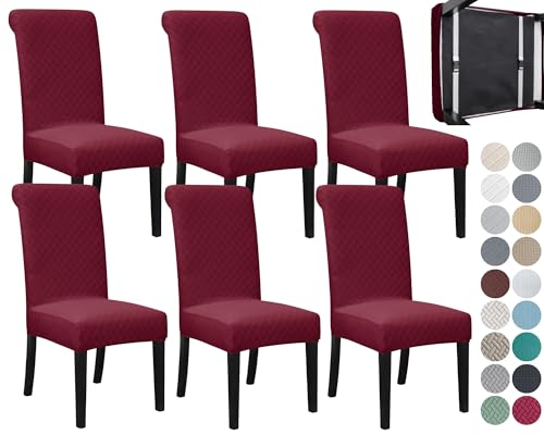 SPRINGRICO 6 Pack Dining Room Chair Covers with seat Belt, Stretch Parsons Chair Slipcover Washable Christmas Dining Chair Cover Removable Seat Protector Set of 6, S2- Wine Red
