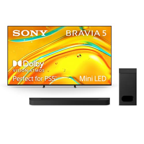 Sony BRAVIA 5 85-Inch 4K Mini LED Smart TV (K-85XR50, 2025) & BRAVIA Theater Bar 6 3.1.2ch Soundbar with Wireless Subwoofer Bundle