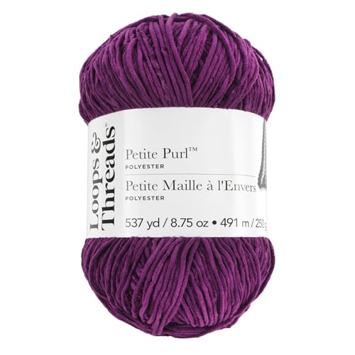Petite Purl Yarn by Loops & Threads - Yarn for Knitting, Crochet, Weaving, and Arts & Crafts - Purple, Polyester, 8.75 oz