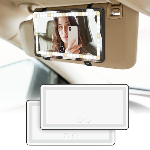 JOYTUTUS Car Sun Visor Vanity Mirror, Car Vanity Mirror With Lights, Makeup with 3 Light Modes & 60 LEDs, Rechargeable Dimmable Touch Control Travel Makeup for Truck SUV