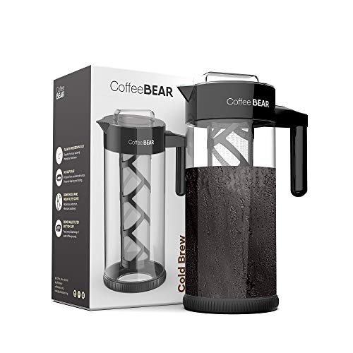 COFFEE BEAR – Cold Brew Coffee Maker and Iced Tea Brewer, Large 1.3L (44oz) Borosilicate Glass Pitcher with Reusable Mesh Filter, Easy to Clean, Dishwasher Safe