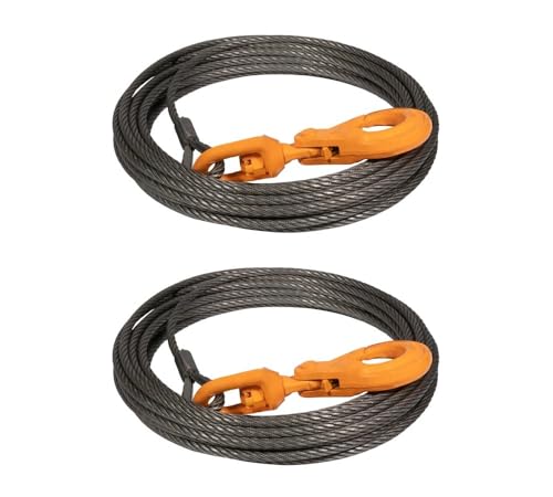 Mytee Products (2 Pack) Wire Rope Steel Core Winch Cable 3/8" x 100' Self-Locking Swivel Hook Towing Wrecker Roll Back