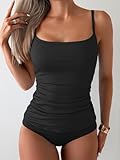 Eomenie Women's Swimsuit Tankini Tummy Control Bathing Suits Two Piece Full Coverage Slim Swim Suits with High Waisted Bottom