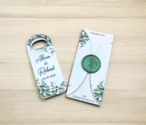 Wedding Bottle Opener Favors for Guests in Bulk, Hearts Shape Bottle Opener, Personalized Party Favors in Bulk, Wedding Favor Guests. 20 to 300 pcs. Custom Fridge Bottle Opener (Rectangular)