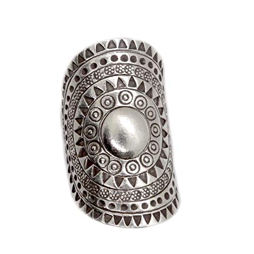 Sterling Silver Solar Mandala Boho Long Statement Ring, Handmade Star symbol Ethnic Adjustable Gypsy Hippie ring