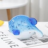 HICIVI Hand Blown Glass Blue Puffer Fish Statue - Crystal Tropical Fish Sculpture Home Decor Christmas Birthday Gift