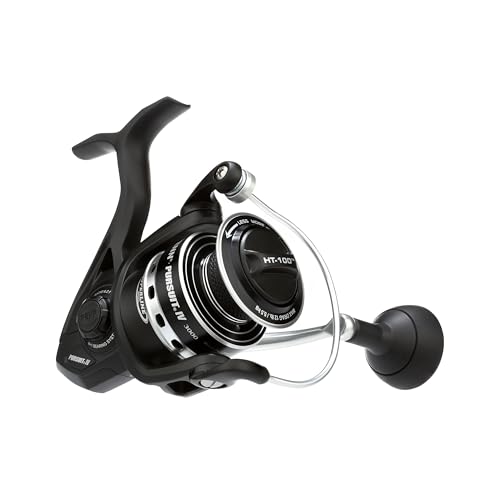 PENN Pursuit IV Inshore Spinning Fishing Reel, Size 3000, HT-100 Front Drag, Max of 12lb, 5 Sealed Stainless Steel Ball Bearing System, Built with Carbon Fiber Drag Washers, Black Silver