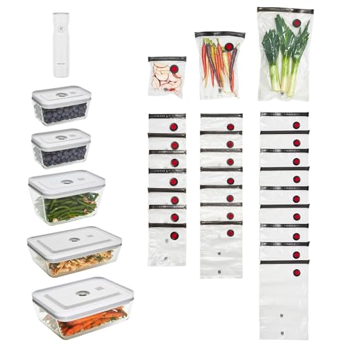 ZWILLING Fresh & Save 32pc Vacuum Starter Set, Vacuum Sealer Machine Set, Sous Vide Bags, Meal prep, Airtight Food Storage Containers Glass