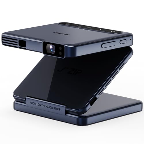Aurzen ZIP Tri-Fold DLP Truly Mini Projector, Pocket Size, Zero-Lag Focus, One-Click Screen Mirroring, Full-Screen Mode, Type-C Fast Charging, 5,000mAh Battery, Indoor Outdoor Portable Projector, Blue