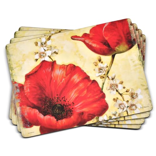 Pimpernel Poppy de Villeneuve Placemats - Set of 4 (15.7” x 11.7”), Cork, Elegant Floral Design, Durable & Easy to Clean, Great for Dining Tables, Adds Sophistication to Any Meal