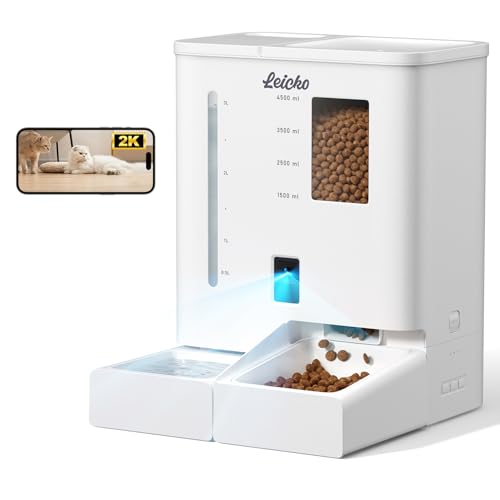 Automatic Cat Feeder with Camera,5G/2.4G WiFi Pet Feeder,2K HD Video and Night Vision,Easy APP Operation,Low Food and Food Clogging APP Tips,Water and Grain Large Capacity Feeder