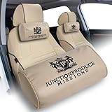 W-POWER 4PCS Junction Produce JDM Car Neck Pillow Headrest + JP VIP Embroidery Car Seat Belt Cover Set (Beige)