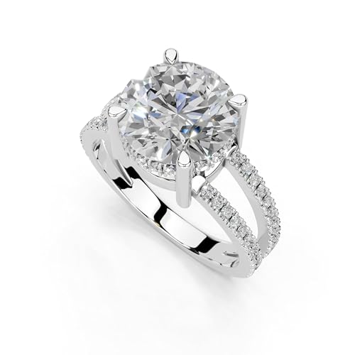 3 Carat 14k White Gold Round cut Pave Split Shank Lab Grown Diamond Ring, Engagement, Anniversary, Wedding IGI Certified Promise Rings for Women (1-5 Ct, F-G Color, VS1-VS2 Clarity) Size 9.5