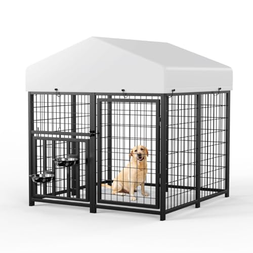 Large Dog Kennel Outdoor Pet Pens Dogs Run Enclosure Animal Hutch Metal Coop Fence with Rotating Bowl