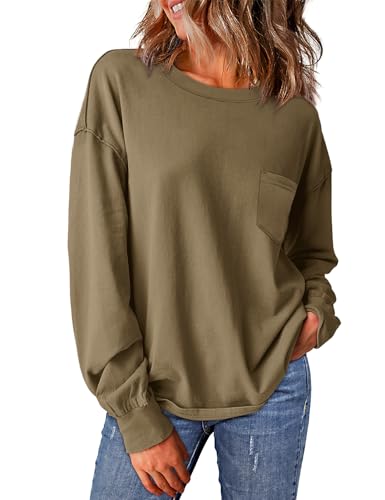 WIHOLL Womens Casual Tunic Tops Bell Long Sleeve Shirts Crew Neck Fall Outfits Drop Shoulder 2024 Medium Brown Coffee