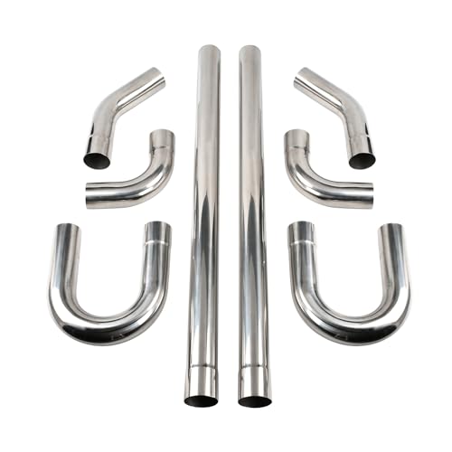 BIGREAT 3'' Inch DIY Custom Mandrel Exhaust Pipe Tube Pipe Industry Pipe,48'' Straight Pipe,3'' OD Straight & Mandrel Bend Pipe(45/90/180 Degree) Kit,T304 Stainless Steel,Universal Fitment-8PCS