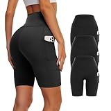 Showitty 3 Pack Biker Yoga Shorts with Pockets for Women, High Waist Tummy Control Workout Running Gym