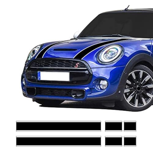 Car Styling Hood Bonnet Stripes Sticker Trunk Rear Engine Cover Vinyl Decal Stickers for Mini Cooper R56 R57 F55 F56 Accessories (Black-White)