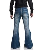 Men's Vintage Bell Bottom Jeans 60s 70s Outfits for Men,Mens Bell Bottoms Disco Pants Flared Jeans Bule