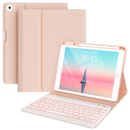 BLUTLOTUS Keyboard case for iPad 9.7 Inch Air 2, iPad 5th/iPad 6th Generation (2017/2018) Case, 7 Color Wireless Backlit Detachable Keyboard, Smart Folio Cover with Pencil Holder(Pink)