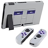 eXtremeRate PlayVital Back Cover for Nintendo Switch Console, NS Joycon Handheld Controller Protector Hard Shell, Dockable Protective Case with Purple ABXY Direction Button Caps - Classics SNES Style