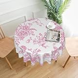 AEIOAE Floral Tablecloth 70x70 Inch Round, Pink Flower Table Cloth, Chinoiserie Floral Tablecloths Polyester Fabric Farmhouse Decorative for Spring Home Kitchen Dining Party